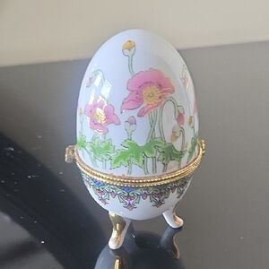 Ornate Egg with Floral Design and Gold Trim